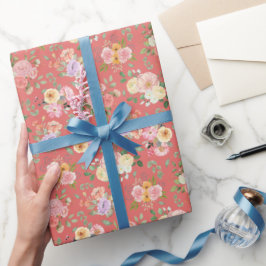 Summer Boho Floral on Dark Coral Pink Geschenkpapier