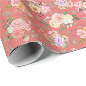 Summer Boho Floral on Dark Coral Pink Geschenkpapier (Rolleneckpunkt)