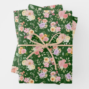 Summer Boho Floral on Dark Green Geschenkpapier Set