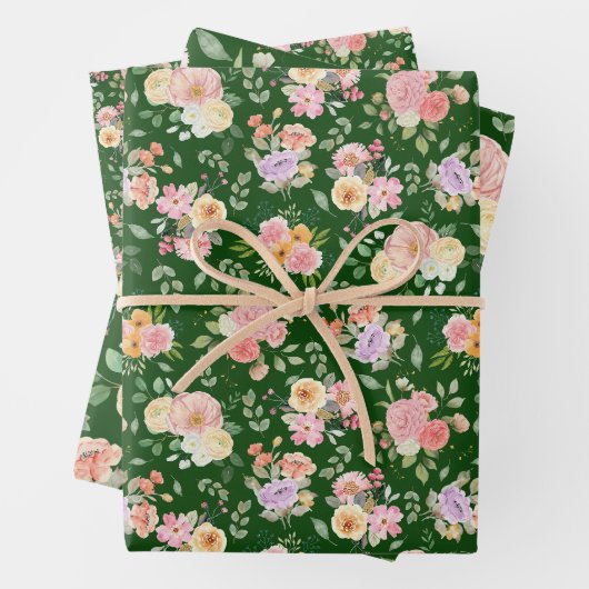 Summer Boho Floral on Dark Green Geschenkpapier Set (Beispiel)