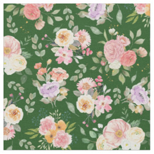 Summer Boho Floral on Dark Green Stoff