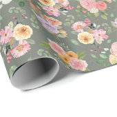Summer Boho Floral on Gray Geschenkpapier (Rolleneckpunkt)