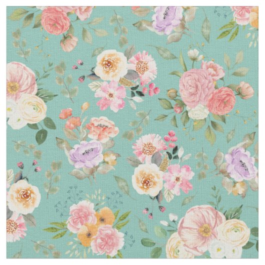 Summer Boho Floral on Green Stoff (Nahaufnahme)