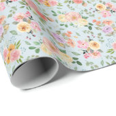 Summer Boho Floral on Light Blue Geschenkpapier (Rolleneckpunkt)