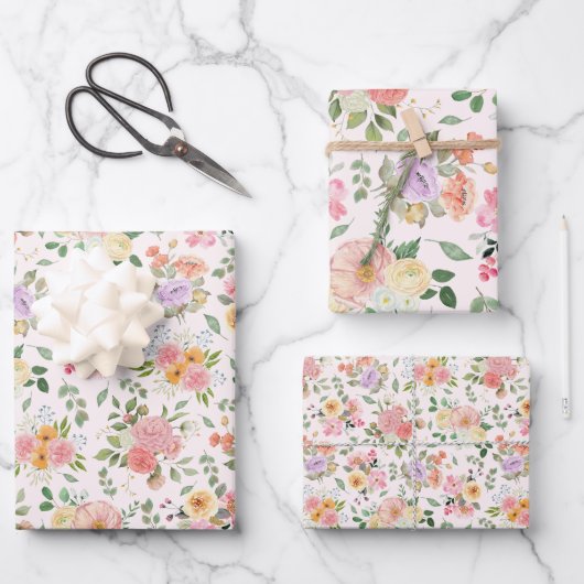 Summer Boho Floral on Off White Geschenkpapier Set (Vorderseite)