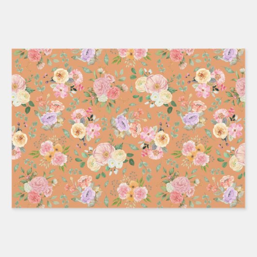Summer Boho Floral on Orange Geschenkpapier Set (Vorderseite 2)