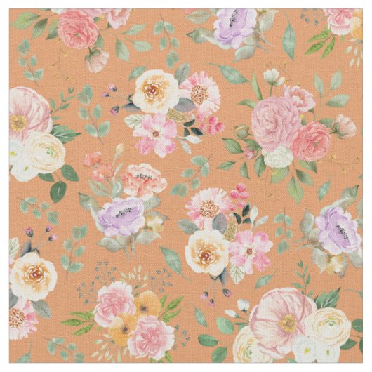 Summer Boho Floral on Orange Stoff (Nahaufnahme)