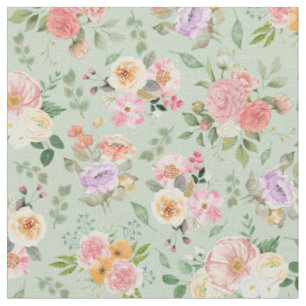 Summer Boho Floral on Sage Green Stoff