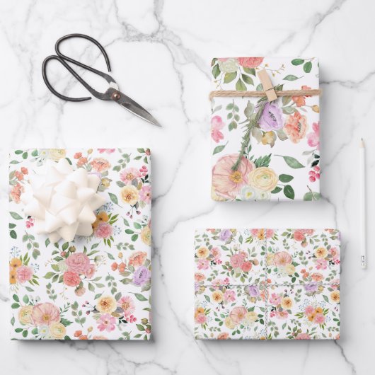 Summer Boho Floral on White Geschenkpapier Set (Vorderseite)