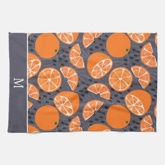 Summer Boho Orange auf Grau Monogram Geschirrtuch (Horizontal)
