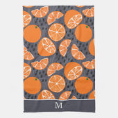 Summer Boho Orange auf Grau Monogram Geschirrtuch (Vertikal)