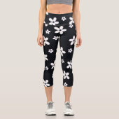 Summer Boho Schwarz-weiß Daisy Blume Capri Leggings (Vorderseite)