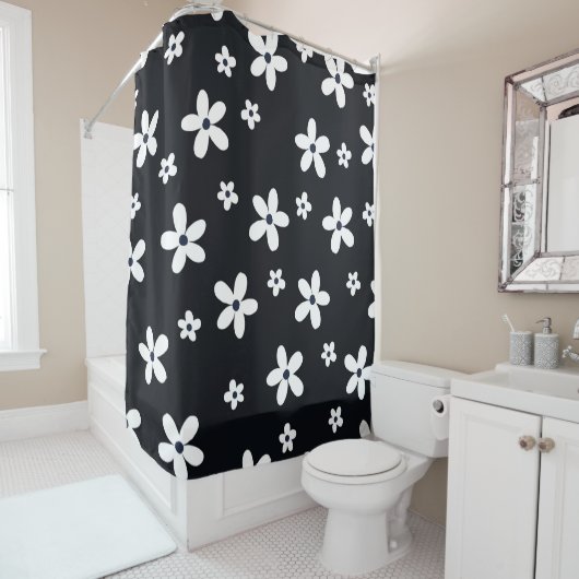 Summer Boho Schwarz-weiß Daisy Blume Duschvorhang (Beispiel)