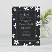 Summer Boho Schwarz-weiß Daisy Blume Einladung (Stehend Vorderseite)