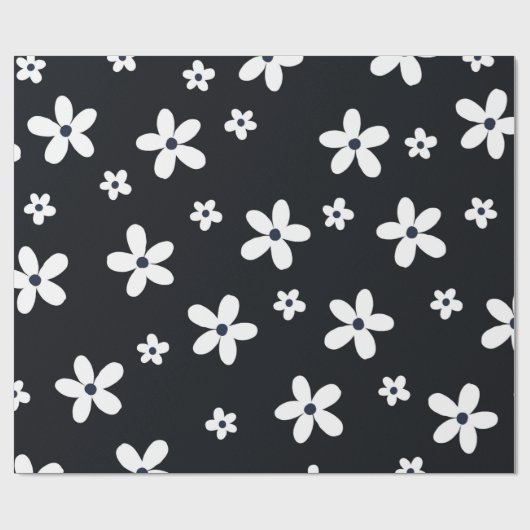 Summer Boho Schwarz-weiß Daisy Blume Geschenkpapier (Flach)