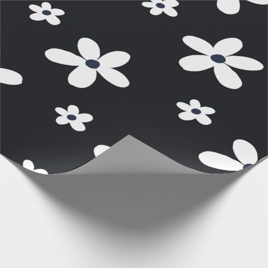 Summer Boho Schwarz-weiß Daisy Blume Geschenkpapier (Ecke)