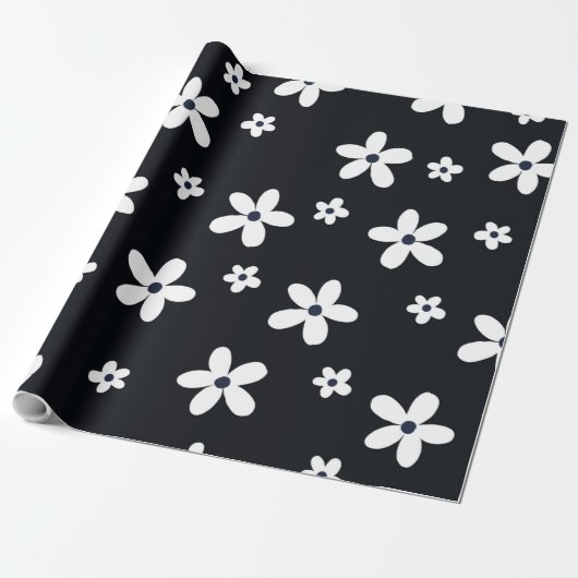 Summer Boho Schwarz-weiß Daisy Blume Geschenkpapier (Ungerollt)