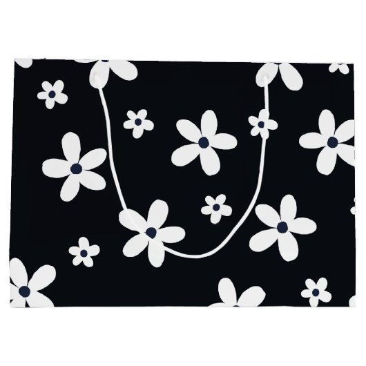 Summer Boho Schwarz-weiß Daisy Blume Große Geschenktüte (Rückseite)
