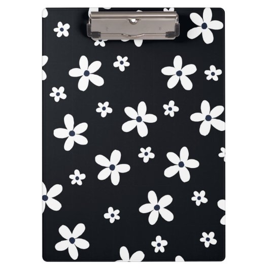 Summer Boho Schwarz-weiß Daisy Blume Klemmbrett (Vorderseite)