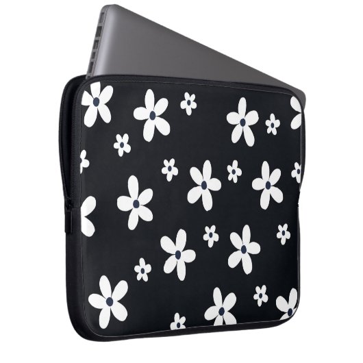 Summer Boho Schwarz-weiß Daisy Blume Laptopschutzhülle (Vorne Rechts)