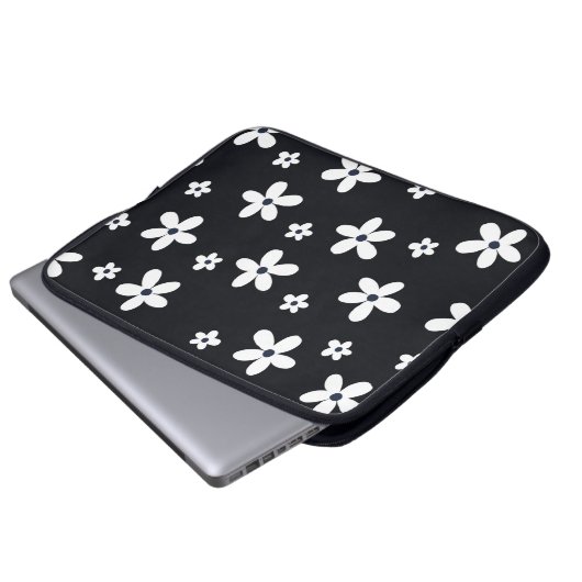 Summer Boho Schwarz-weiß Daisy Blume Laptopschutzhülle (Vorne Knopf)