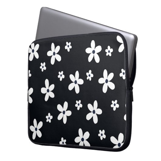 Summer Boho Schwarz-weiß Daisy Blume Laptopschutzhülle (Vorderseite Links)