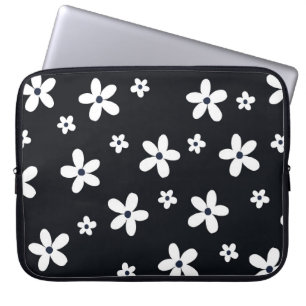 Summer Boho Schwarz-weiß Daisy Blume Laptopschutzhülle