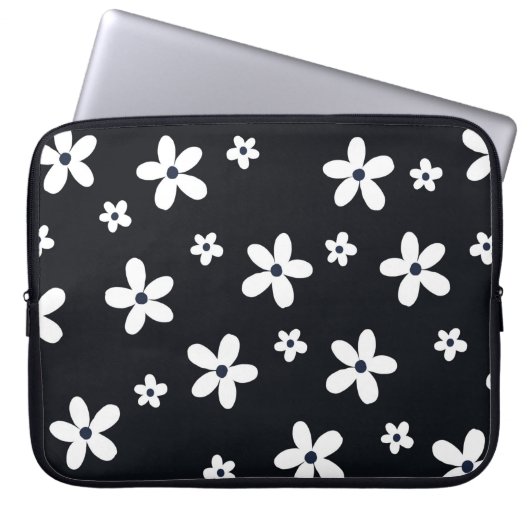 Summer Boho Schwarz-weiß Daisy Blume Laptopschutzhülle (Vorderseite)