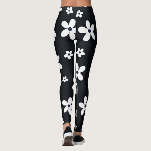 Summer Boho Schwarz-weiß Daisy Blume Leggings (Rückseite)