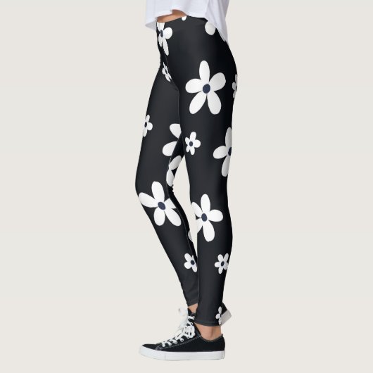 Summer Boho Schwarz-weiß Daisy Blume Leggings (Links)