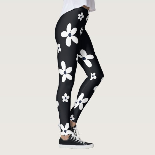 Summer Boho Schwarz-weiß Daisy Blume Leggings (Rechts)