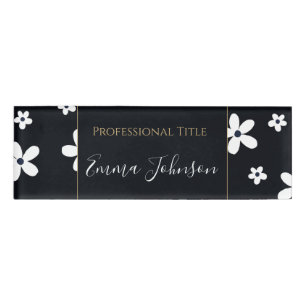 Summer Boho Schwarz-weiß Daisy Blume Namenschild