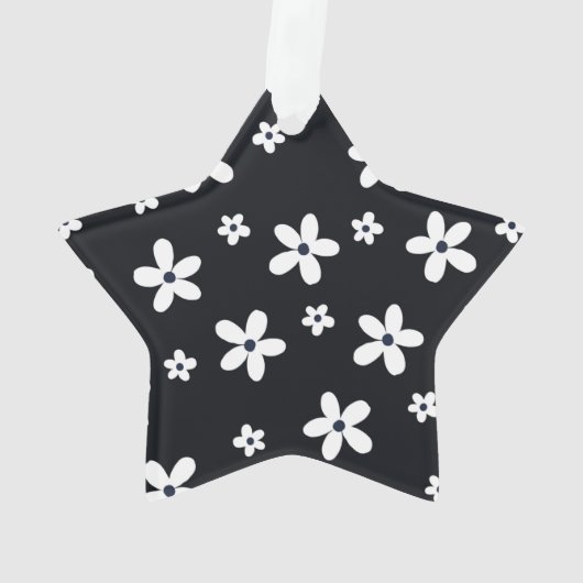 Summer Boho Schwarz-weiß Daisy Blume Ornament (Rückseite)