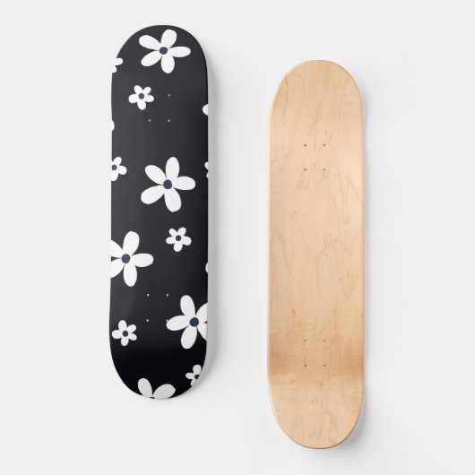 Summer Boho Schwarz-weiß Daisy Blume Skateboard (Vorderseite)
