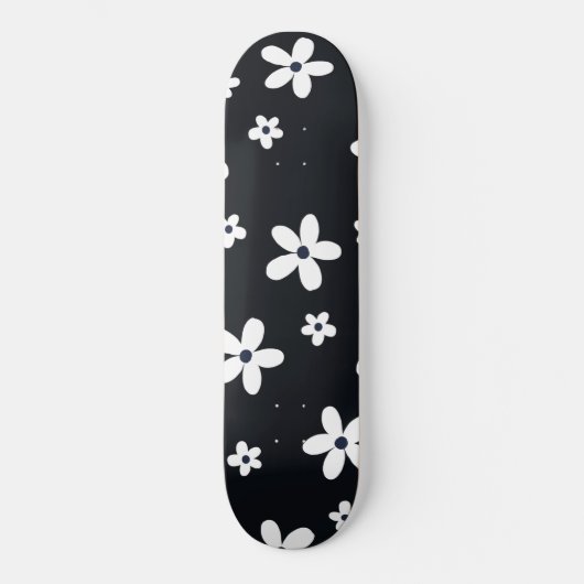Summer Boho Schwarz-weiß Daisy Blume Skateboard (Vorderseite)