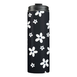 Summer Boho Schwarz-weiß Daisy Blume Thermosbecher