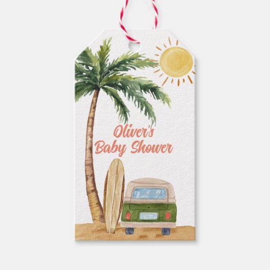 Summer Boho Surf Beach Van Baby Dusche Geschenkanhänger (Vorderseite)