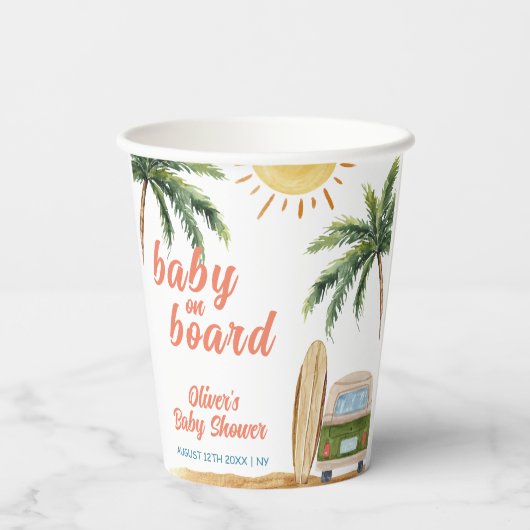 Summer Boho Surf Beach Van Baby Dusche Pappbecher (Rückseite)