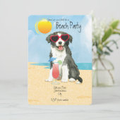 Summer Border Collie Beach Party Einladung (Stehend Vorderseite)