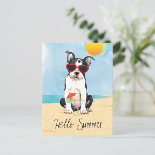 Summer Boston Terrier Postkarte (Stehend Vorderseite)