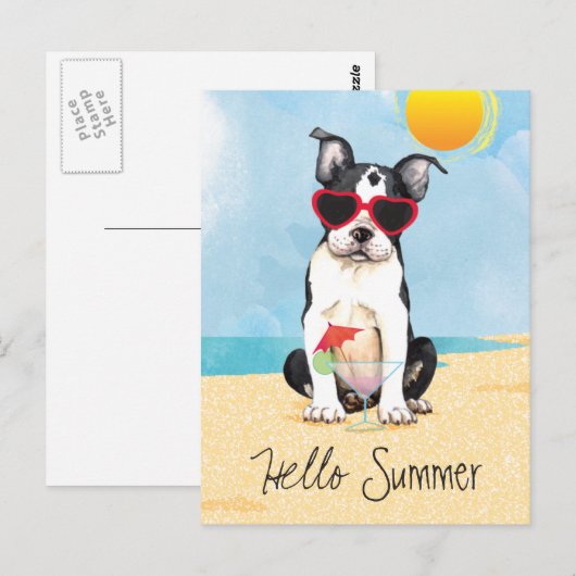 Summer Boston Terrier Postkarte (Vorne/Hinten)