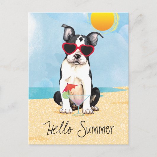 Summer Boston Terrier Postkarte (Vorderseite)