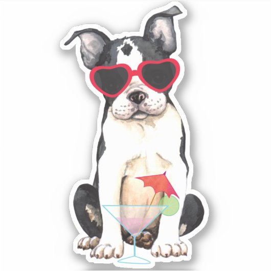 Summer Boston Terrier Vinyl Sticker (Vorderseite)