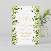 Summer Botanical Lemon Wedding Gold Folieneinladung (Stehend vorne)
