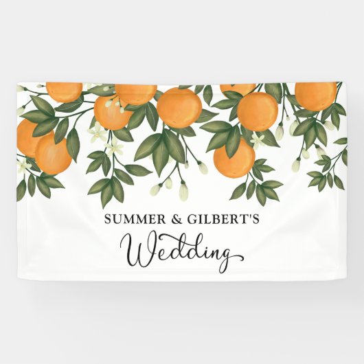 Summer Botanical Orange Citrus Hochzeit Willkommen Banner (Horizontal)