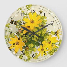 Summer Bouquet, lebhaftes Gelb Große Wanduhr
