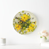 Summer Bouquet, lebhaftes Gelb Große Wanduhr (Zuhause)