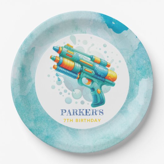 Summer Boy Birthday Water Gun Custom Pappteller (Vorderseite)