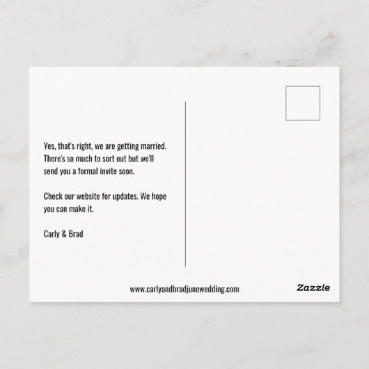 Summer Break Foto Hochzeit retten das Datum Postkarte (Rückseite)