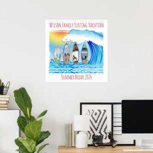 Summer Break Surfing Waves Beach Family Foto Poster